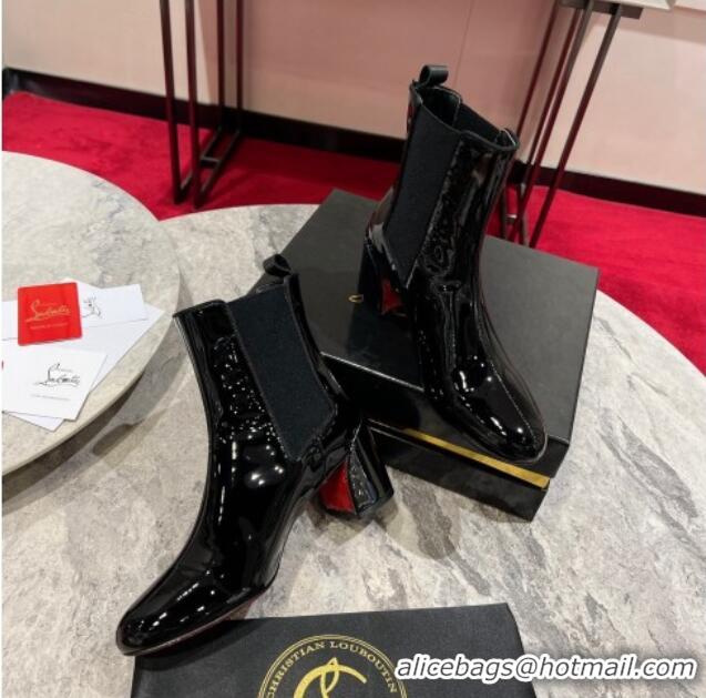 Purchase Christian Louboutin Turelastic Heel Ankle Boots 5.5cm in Patent Leather Black 103071