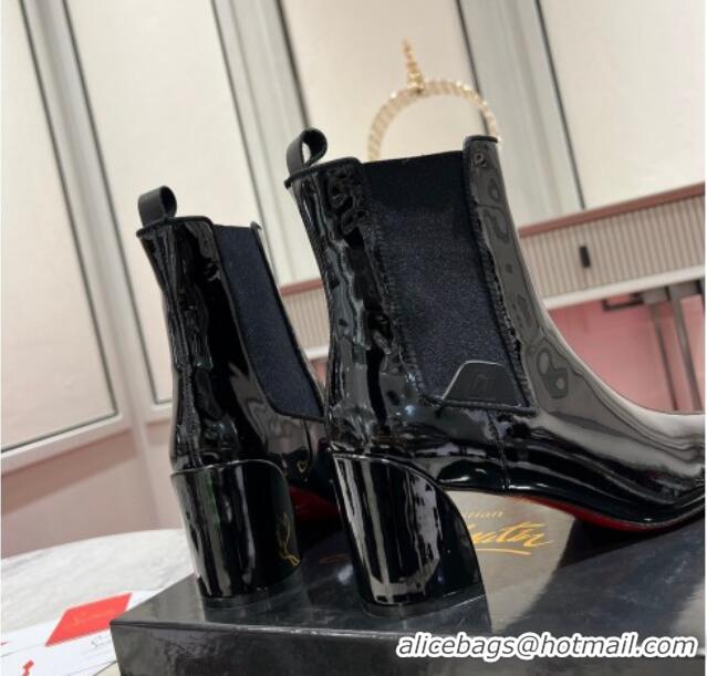 Purchase Christian Louboutin Turelastic Heel Ankle Boots 5.5cm in Patent Leather Black 103071