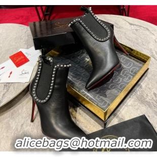 Grade Quality Christian Louboutin Lock So Kate Ankle Boots with Studs 10cm in Calf Leather Black 103073