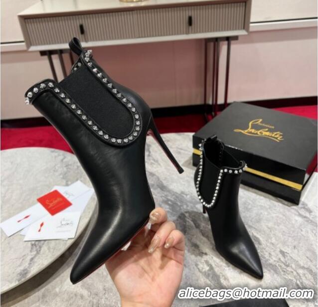 Grade Quality Christian Louboutin Lock So Kate Ankle Boots with Studs 10cm in Calf Leather Black 103073