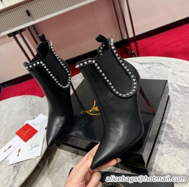 Grade Quality Christian Louboutin Lock So Kate Ankle Boots with Studs 10cm in Calf Leather Black 103073