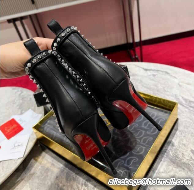 Grade Quality Christian Louboutin Lock So Kate Ankle Boots with Studs 10cm in Calf Leather Black 103073