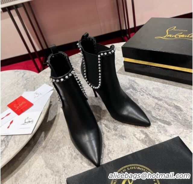 Grade Quality Christian Louboutin Lock So Kate Ankle Boots with Studs 10cm in Calf Leather Black 103073