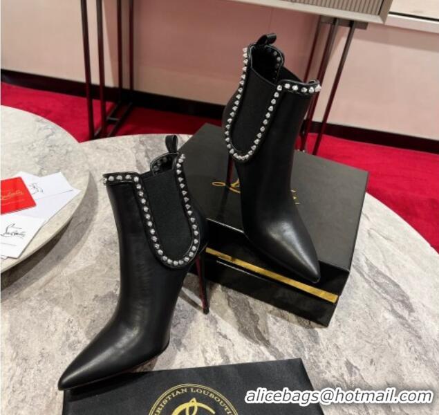 Grade Quality Christian Louboutin Lock So Kate Ankle Boots with Studs 10cm in Calf Leather Black 103073