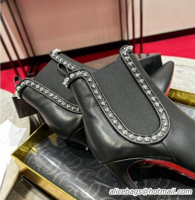 Grade Quality Christian Louboutin Lock So Kate Ankle Boots with Studs 10cm in Calf Leather Black 103073