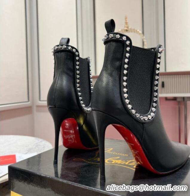 Grade Quality Christian Louboutin Lock So Kate Ankle Boots with Studs 10cm in Calf Leather Black 103073