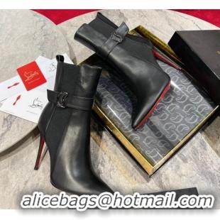 Top Grade Christian Louboutin Chelsea Ankle Boots 10cm with Logo Strap in Black Calf Leather 103074