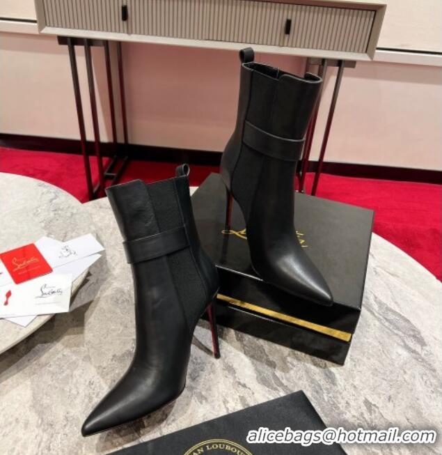 Top Grade Christian Louboutin Chelsea Ankle Boots 10cm with Logo Strap in Black Calf Leather 103074