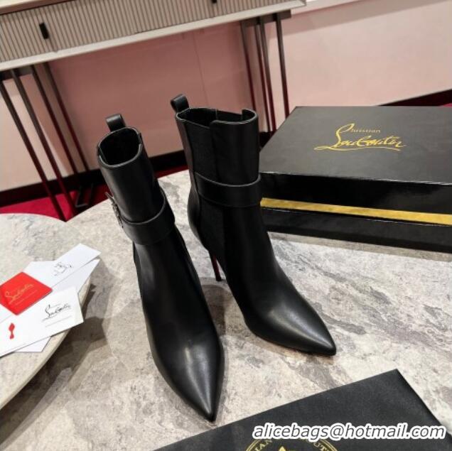 Top Grade Christian Louboutin Chelsea Ankle Boots 10cm with Logo Strap in Black Calf Leather 103074