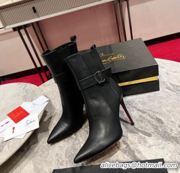 Top Grade Christian Louboutin Chelsea Ankle Boots 10cm with Logo Strap in Black Calf Leather 103074