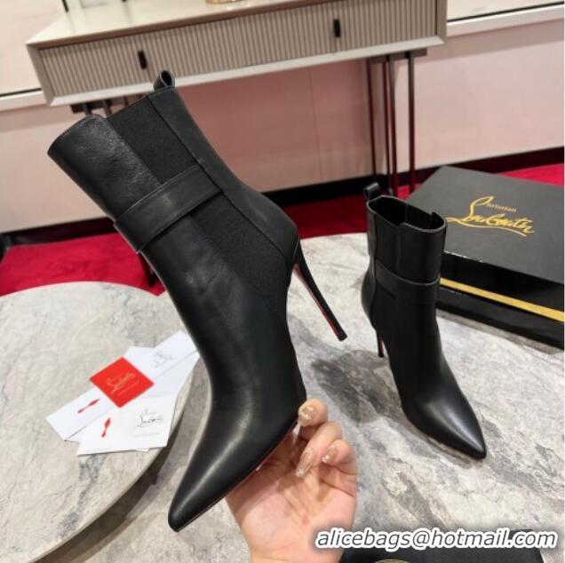 Top Grade Christian Louboutin Chelsea Ankle Boots 10cm with Logo Strap in Black Calf Leather 103074