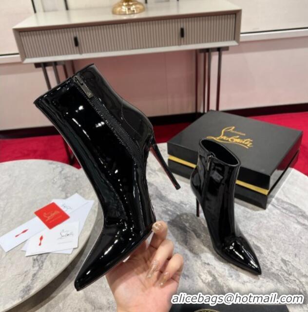 Low Cost Christian Louboutin Ankle Boots 10cm with CL Logo Chram in Black Patent Leather 103076