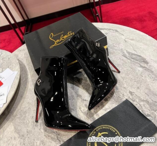 Low Cost Christian Louboutin Ankle Boots 10cm with CL Logo Chram in Black Patent Leather 103076