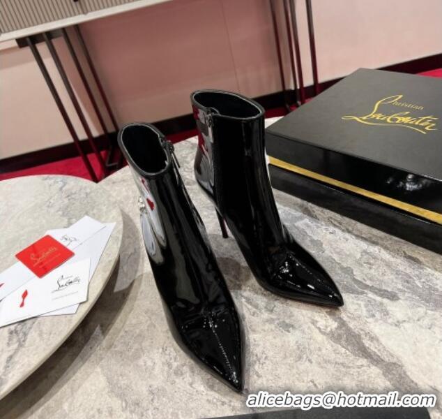 Low Cost Christian Louboutin Ankle Boots 10cm with CL Logo Chram in Black Patent Leather 103076