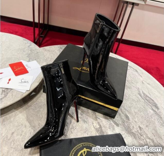 Low Cost Christian Louboutin Ankle Boots 10cm with CL Logo Chram in Black Patent Leather 103076