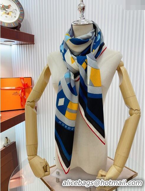 Promotional Hermes Cashmere & Silk Sqaure Shawl Scarf 140cm H11712 Blue 2023