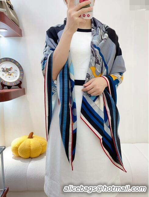 Promotional Hermes Cashmere & Silk Sqaure Shawl Scarf 140cm H11712 Blue 2023