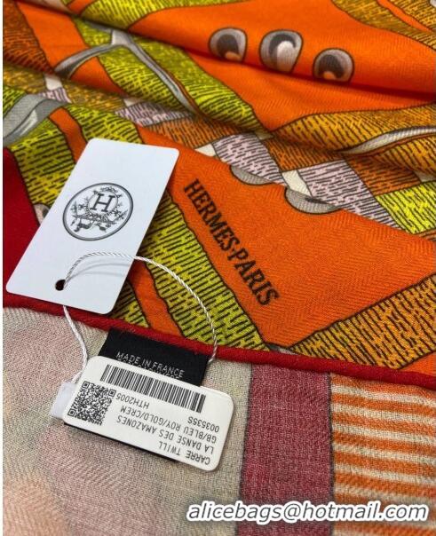 Promotional Hermes Cashmere & Silk Sqaure Scarf 110x110cm H11717 Orange 2023