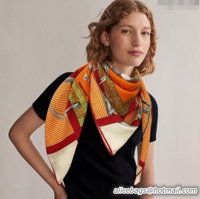 Promotional Hermes Cashmere & Silk Sqaure Scarf 110x110cm H11717 Orange 2023