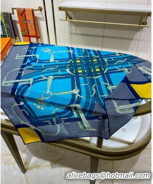 Unique Grade Hermes Cashmere & Silk Sqaure Scarf 110x110cm H11719 Blue 2023