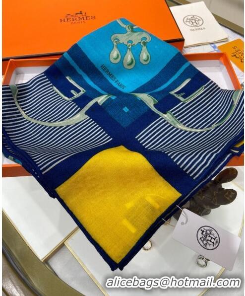 Unique Grade Hermes Cashmere & Silk Sqaure Scarf 110x110cm H11719 Blue 2023