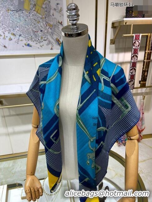 Unique Grade Hermes Cashmere & Silk Sqaure Scarf 110x110cm H11719 Blue 2023