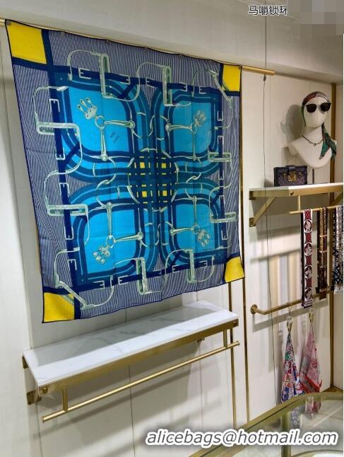 Unique Grade Hermes Cashmere & Silk Sqaure Scarf 110x110cm H11719 Blue 2023