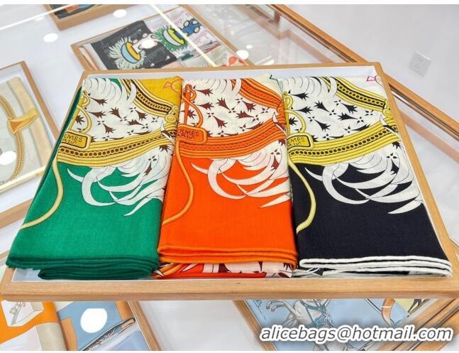 Top Quality Hermes Cashmere & Silk Legende Brodee Sqaure Shawl Scarf 140cm H11720 Orange 2023