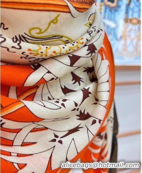 Top Quality Hermes Cashmere & Silk Legende Brodee Sqaure Shawl Scarf 140cm H11720 Orange 2023