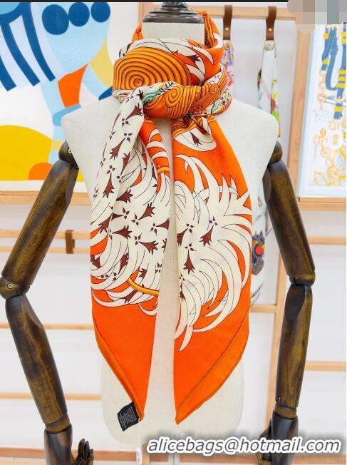 Top Quality Hermes Cashmere & Silk Legende Brodee Sqaure Shawl Scarf 140cm H11720 Orange 2023