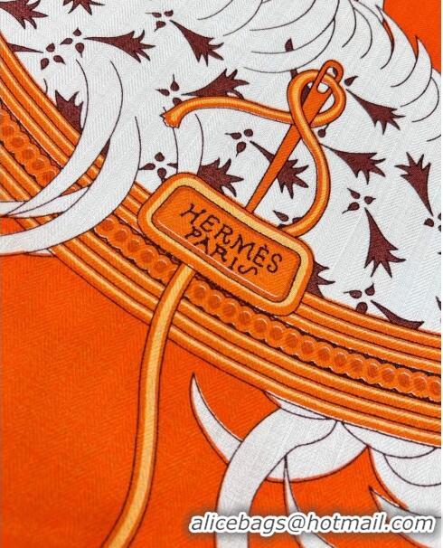 Top Quality Hermes Cashmere & Silk Legende Brodee Sqaure Shawl Scarf 140cm H11720 Orange 2023