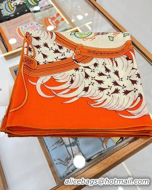 Top Quality Hermes Cashmere & Silk Legende Brodee Sqaure Shawl Scarf 140cm H11720 Orange 2023