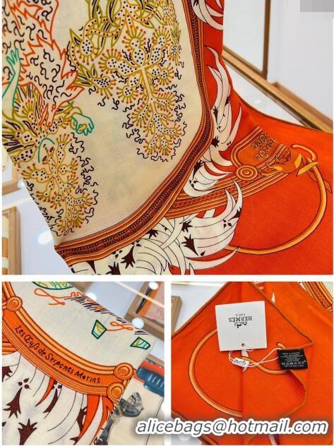 Top Quality Hermes Cashmere & Silk Legende Brodee Sqaure Shawl Scarf 140cm H11720 Orange 2023