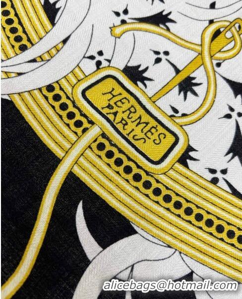 New Style Hermes Cashmere & Silk Legende Brodee Sqaure Shawl Scarf 140cm H11721 Black 2023