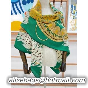 Best Price Hermes Cashmere & Silk Legende Brodee Sqaure Shawl Scarf 140cm H11722 Green 2023