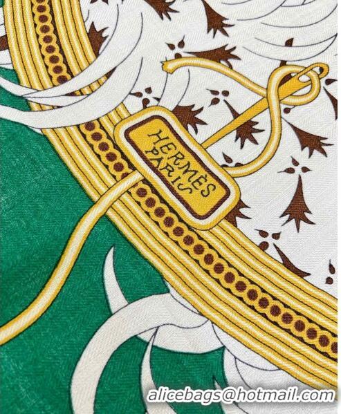 Best Price Hermes Cashmere & Silk Legende Brodee Sqaure Shawl Scarf 140cm H11722 Green 2023