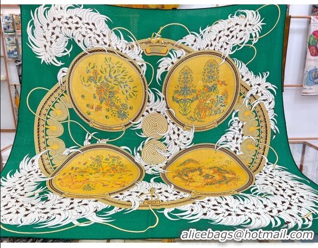 Best Price Hermes Cashmere & Silk Legende Brodee Sqaure Shawl Scarf 140cm H11722 Green 2023