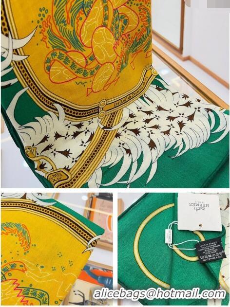 Best Price Hermes Cashmere & Silk Legende Brodee Sqaure Shawl Scarf 140cm H11722 Green 2023