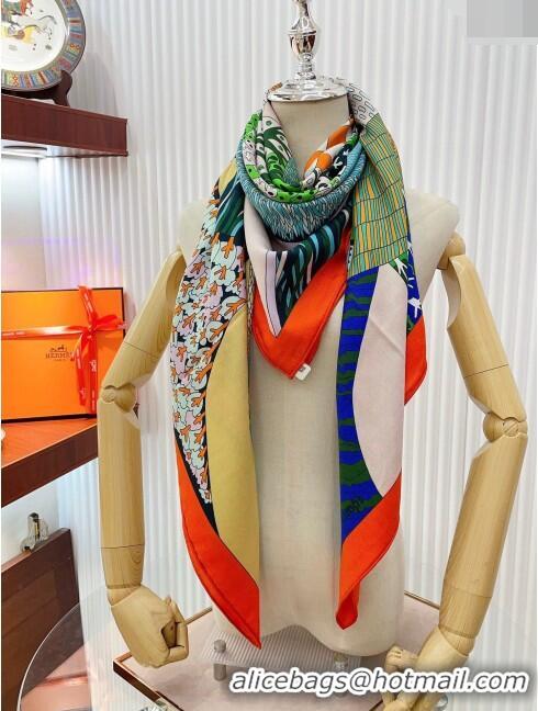 Promotional Hermes Cashmere & Silk Sqaure Shawl Scarf 140cm H11724 Green 2023