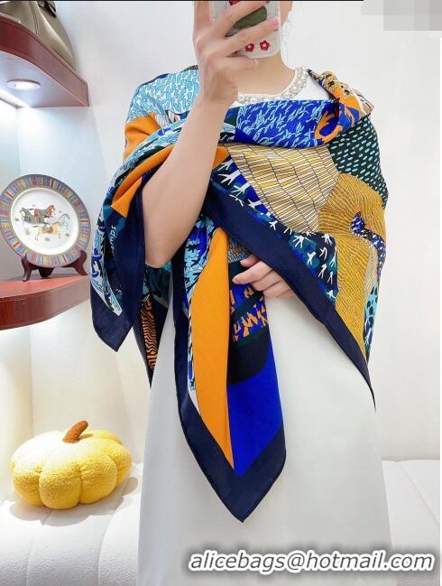 Low Cost Hermes Cashmere & Silk Sqaure Shawl Scarf 140cm H11725 Blue 2023