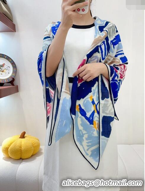 Trendy Design Hermes Cashmere & Silk Sqaure Shawl Scarf 140cm H11726 Blue 2023