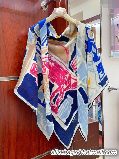 Trendy Design Hermes Cashmere & Silk Sqaure Shawl Scarf 140cm H11726 Blue 2023