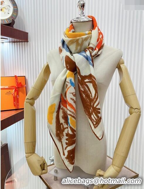 Top Quality Hermes Cashmere & Silk Sqaure Shawl Scarf 140cm H11727 Beige 2023