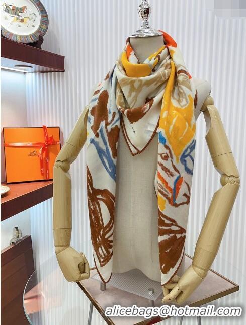 Top Quality Hermes Cashmere & Silk Sqaure Shawl Scarf 140cm H11727 Beige 2023