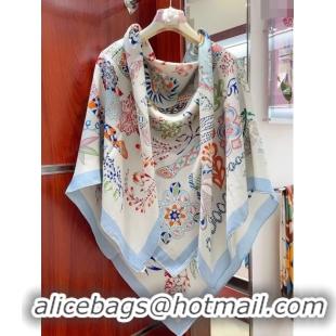 Top Quality Hermes Cashmere & Silk En Attendant Ulysse Shawl 140cm H11731 Light Blue 2023