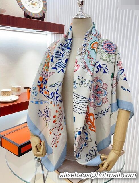 Top Quality Hermes Cashmere & Silk En Attendant Ulysse Shawl 140cm H11731 Light Blue 2023