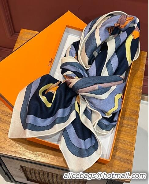 Top Design Hermes Cashmere & Silk Sqaure Shawl Scarf 140cm H111801 Blue 2023