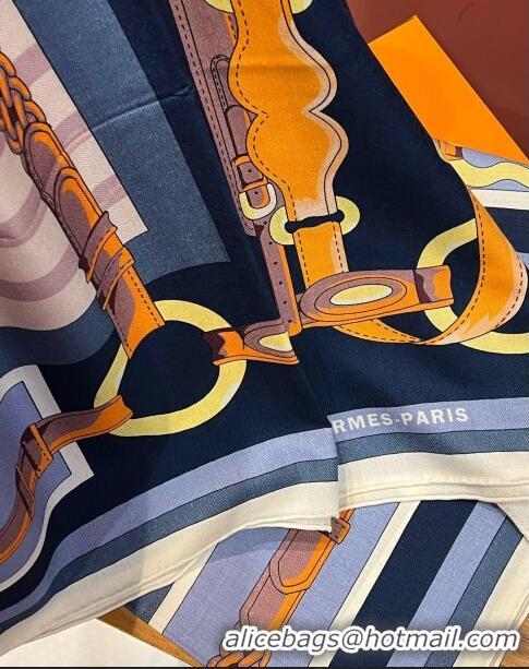 Top Design Hermes Cashmere & Silk Sqaure Shawl Scarf 140cm H111801 Blue 2023