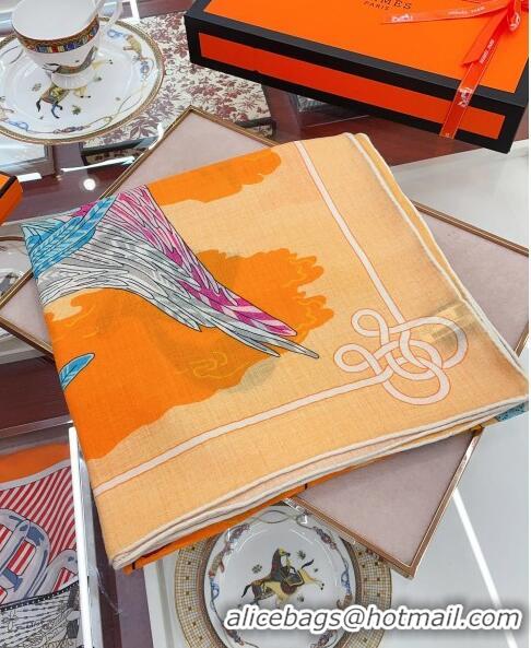 Promotional Hermes Cashmere & Silk Sqaure Shawl Scarf 140cm H111803 Orange 2023