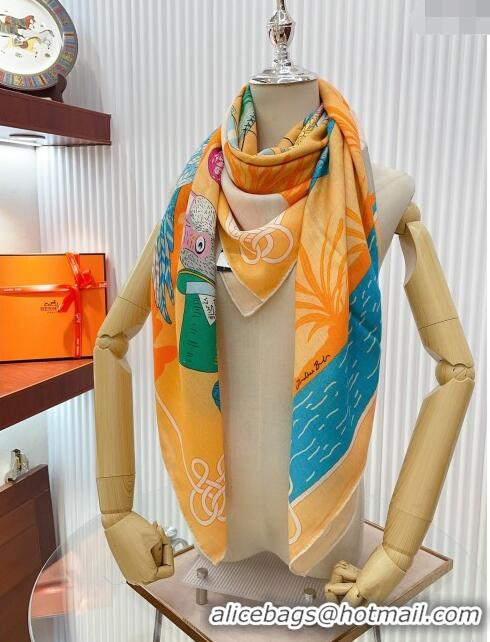 Promotional Hermes Cashmere & Silk Sqaure Shawl Scarf 140cm H111803 Orange 2023